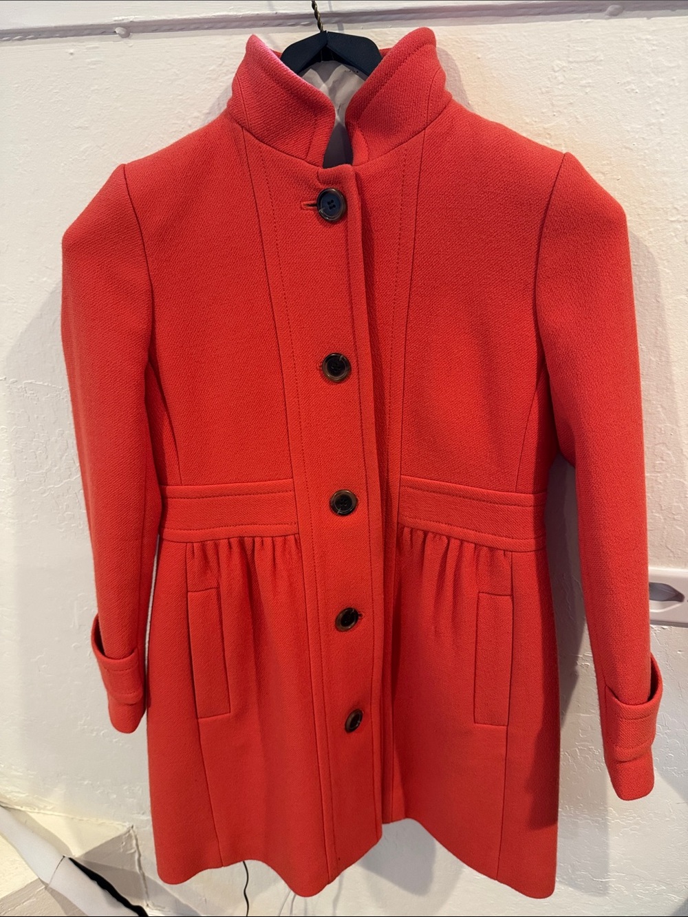 J Crew Double Cloth Coral Button-Front Wool Coat